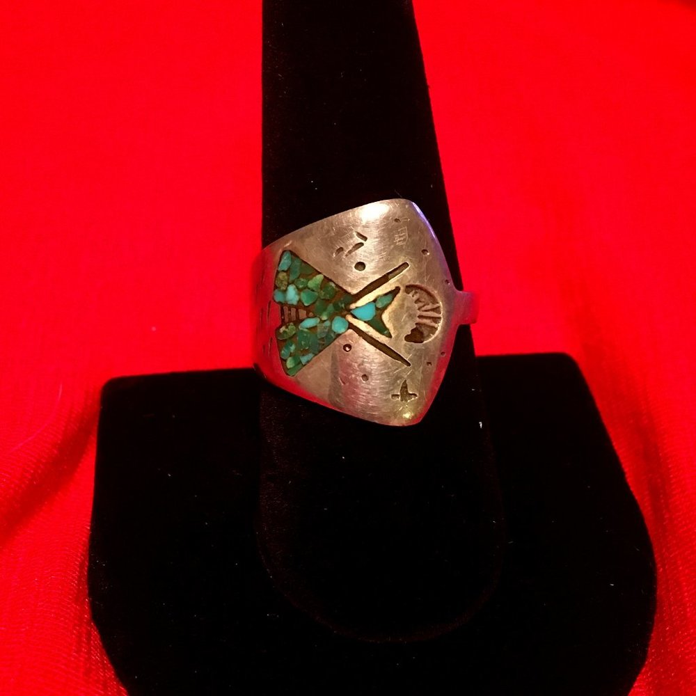 Vintage turquoise sterling ring flat #1